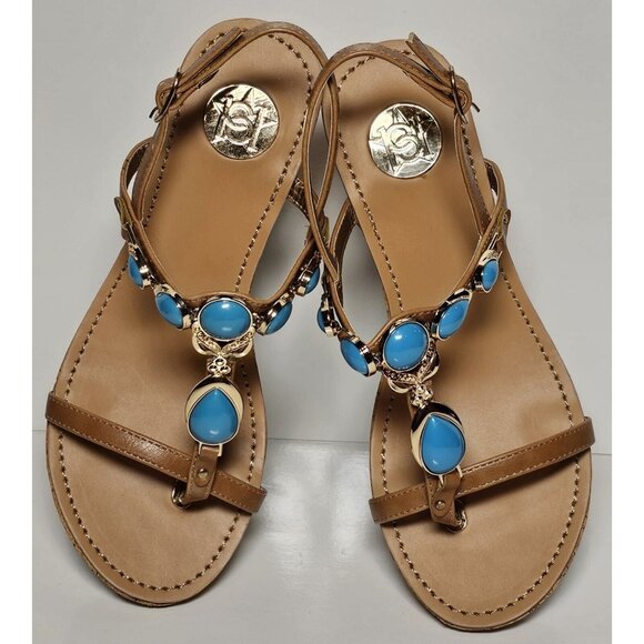 PRIMADONNA COLLECTION WOMEN SANDALS SIZE EURO 36 TAN TURQUOISE BEADING NEW - Picture 4 of 12